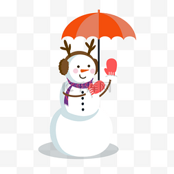 国潮卡通风景图片_打着雨伞的圣诞雪人