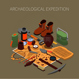 考古探险概念与古代遗迹和文物符