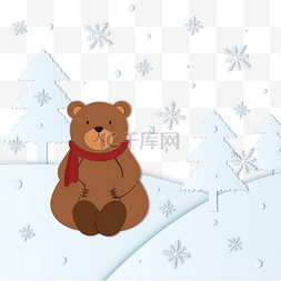 冬季熊剪纸风格圣诞