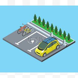 创意自行车图片_ Parking for bicycles and electro cars