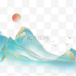 中式中国风鎏金描金金线山水青山