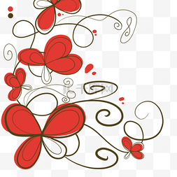 线条树枝矢量图片_花卉抽象线稿红色花瓣线条涂鸦