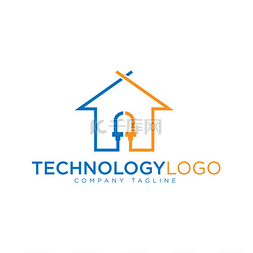技术房子-矢量徽标概念插图为企