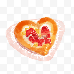 心型卡通图片_手绘水彩心型草莓果酱面包贴纸