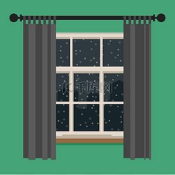 窗帘装饰图片_可以看到冬季风景的窗户。可以看