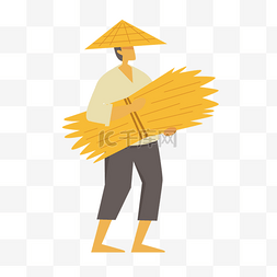 越南农民戴笠帽怀抱干草卡通