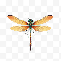 插画风格平面图片_张开翅膀的彩色蜻蜓