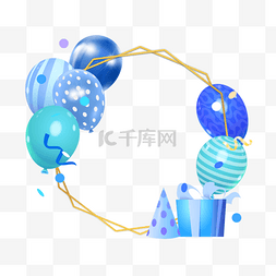 复活节插画图片_生日气球蓝色装饰边框