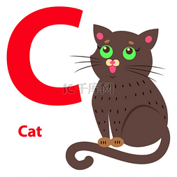 动物动物大图卡通图片_字母表矢量图和可爱的卡通猫与绿