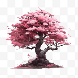 手绘樱花图片_卡通手绘开满樱花的樱花树
