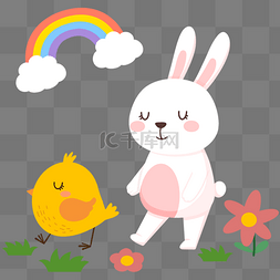 复活节节日彩蛋图片_复活节卡通可爱兔子和小鸡