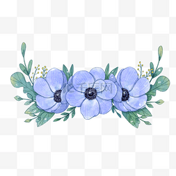 水彩蓝色银莲花装饰