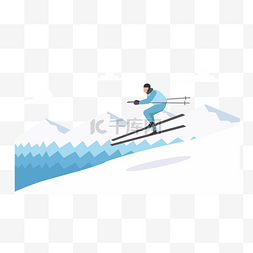 夜晚活动海报图片_雪山滑雪的人扁平风格插画