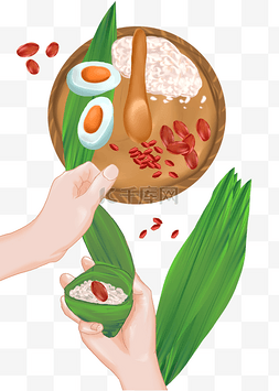蛋黄粽图片_端午节包粽子蛋黄和红豆