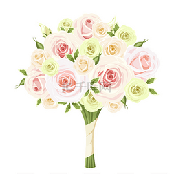 结婚白色背景图片_婚礼花束的粉红色，白色和绿色的