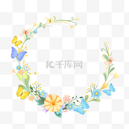 彩色花朵花卉图片_黄色花朵花卉光效蝴蝶边框