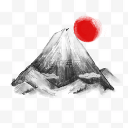 水墨晕染红日富士山