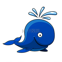 可爱快乐的蓝色卡通小鲸鱼，带着