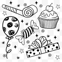 糖果铁盒子图片_线稿生日涂鸦汽球糖果礼物小蛋糕
