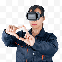 戴VR眼镜比划手势女孩