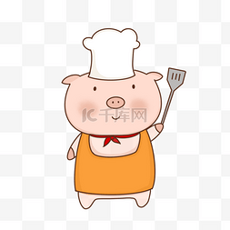 厨师扁平图片_可爱粉色小猪厨师