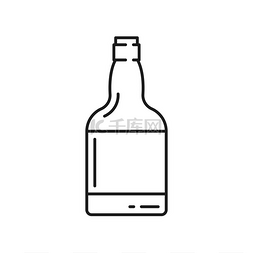 酒精图标图片_一瓶波特酒孤立的细线图标矢量葡