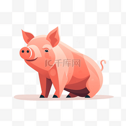 猪可爱图片_可爱卡通手绘免扣动物扁平插画素
