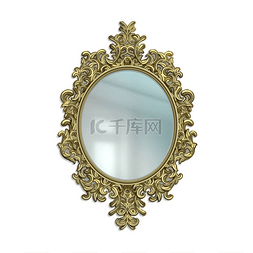 反光的镜子图片_带有金色装饰框的逼真镜子。