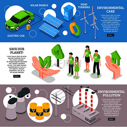 等距生态水平横幅设置了环保图像