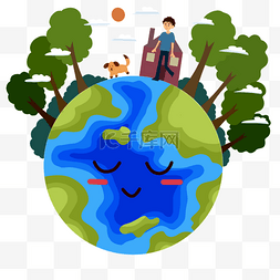 世界地球日卡通拟人地球男人和狗