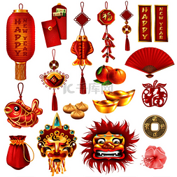 中国新年套装龙面具橙子红包袋硬