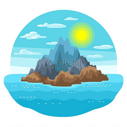 海洋中岩石岛的插图。