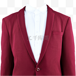半身红西装白衬衫无领带摄影图