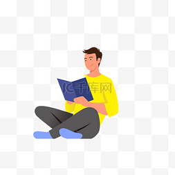 阅读图片_扁平少年男子看书阅读