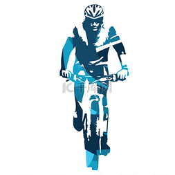 骑自行车的人前面的山景。蓝色的