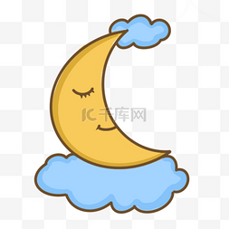 月亮图标蓝色月亮图片_可爱天气图标蓝色云朵卡通月亮