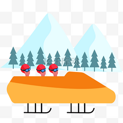 卡通大山背景图片_有舵雪橇彩色冬季雪地运动