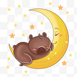 季节插画海报图片_月亮上的小熊儿童童话插画