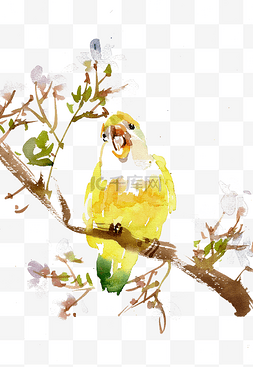 冬季树枝水墨图片_枝头的黄鹂鸟
