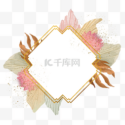 热带花环图片_漂亮水彩干扇棕榈叶婚礼边框