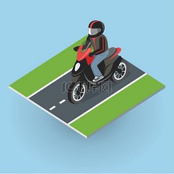 卡通开车的男人图片_路上的摩托车。