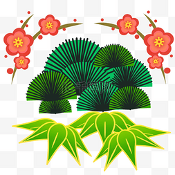 卡通竹子传统图案图片_松枝植物装饰传统新年日本