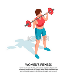 健身运动女图片_具有杠铃和文字矢量图解的女运动
