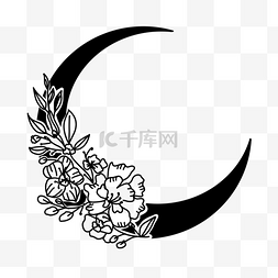 素描可爱花朵黑白月亮花卉