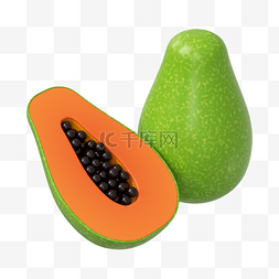 绿色水果木瓜图片_3DC4D立体水果木瓜