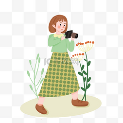 植物卡通摄影师用相机拍照裙子