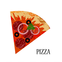 意大利腊肠披萨片白色背景上的矢