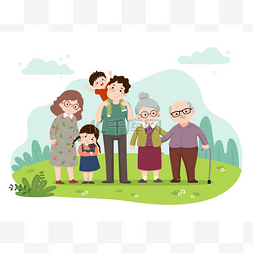 一个快乐家庭在公园里的图片。母