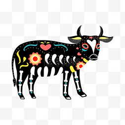 鹿吉祥物设计图片_亡灵节牛动物骨骼