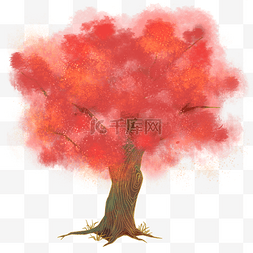 手绘红色梦幻仙侠景观树